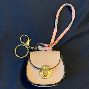 Mini Pink Keychain Pouch with Gold Hardware
